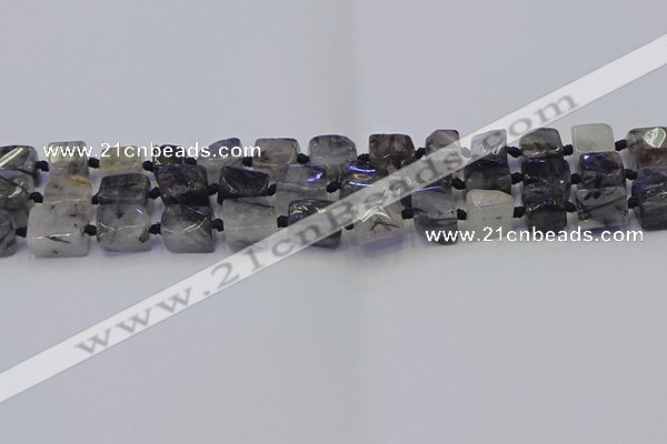 CNG6821 15.5 inches 5*8mm - 8*12mm nuggets black rutilated quartz beads