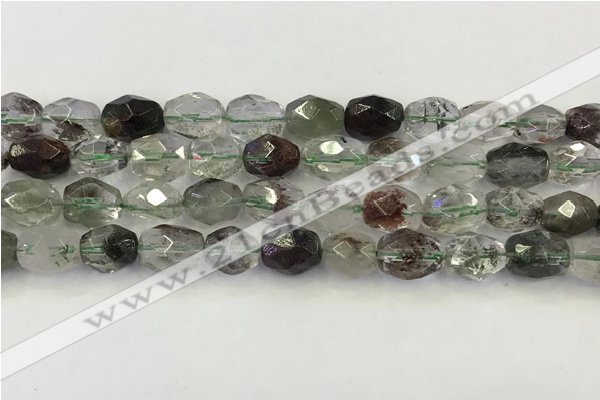 CNG6961 10*12mm - 10*14mm faceted nuggets green phantom quartz beads