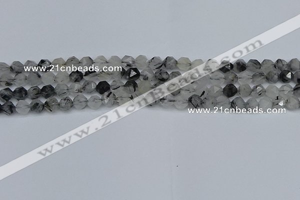 CNG7245 15.5 inches 6mm faceted nuggets black rutilated quartz beads