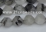 CNG7246 15.5 inches 8mm faceted nuggets black rutilated quartz beads