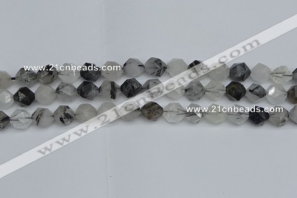 CNG7247 15.5 inches 10mm faceted nuggets black rutilated quartz beads