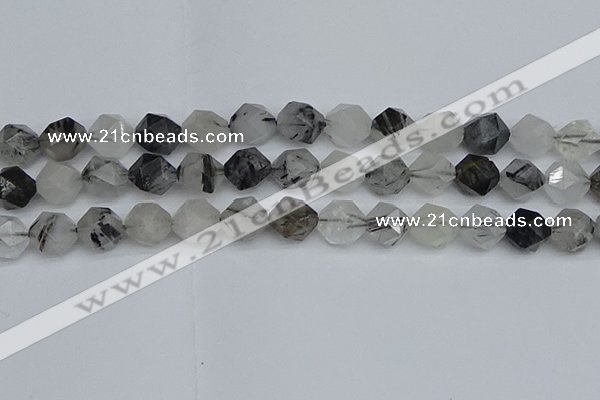 CNG7248 15.5 inches 12mm faceted nuggets black rutilated quartz beads