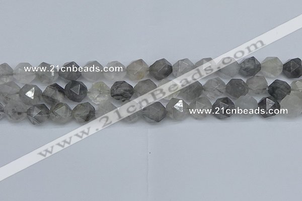 CNG7252 15.5 inches 10mm faceted nuggets cloudy quartz beads