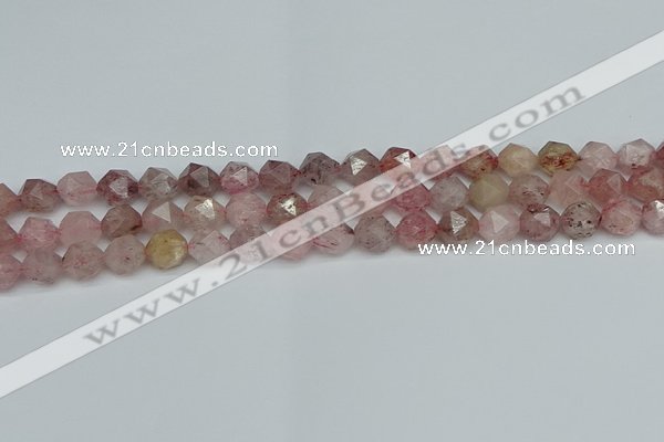 CNG7256 15.5 inches 8mm faceted nuggets strawberry quartz beads