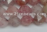 CNG7257 15.5 inches 10mm faceted nuggets strawberry quartz beads