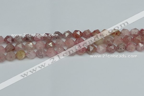 CNG7257 15.5 inches 10mm faceted nuggets strawberry quartz beads