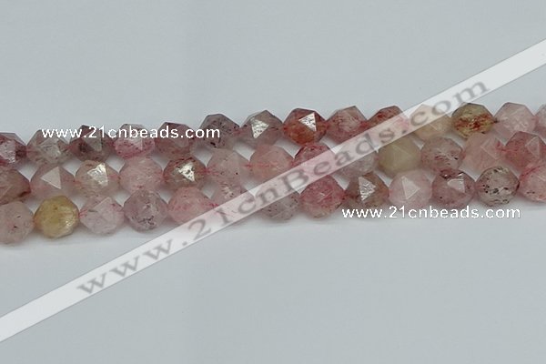 CNG7258 15.5 inches 12mm faceted nuggets strawberry quartz beads
