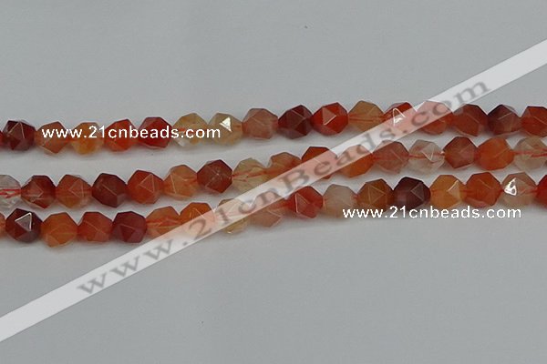 CNG7282 15.5 inches 10mm faceted nuggets red rabbit hair quartz beads