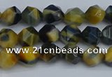 CNG7310 15.5 inches 6mm faceted nuggets golden & blue tiger eye beads