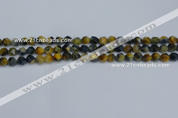 CNG7310 15.5 inches 6mm faceted nuggets golden & blue tiger eye beads