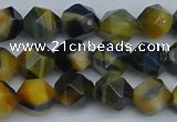 CNG7311 15.5 inches 8mm faceted nuggets golden & blue tiger eye beads