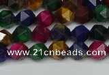 CNG7330 15.5 inches 6mm faceted nuggets mixed tiger eye beads