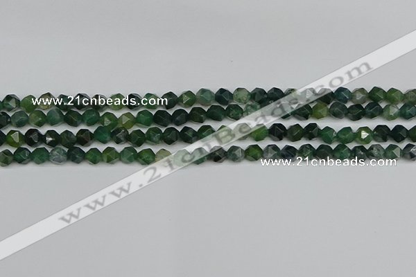 CNG7335 15.5 inches 6mm faceted nuggets moss agate beads