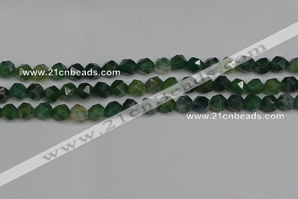 CNG7337 15.5 inches 10mm faceted nuggets moss agate beads