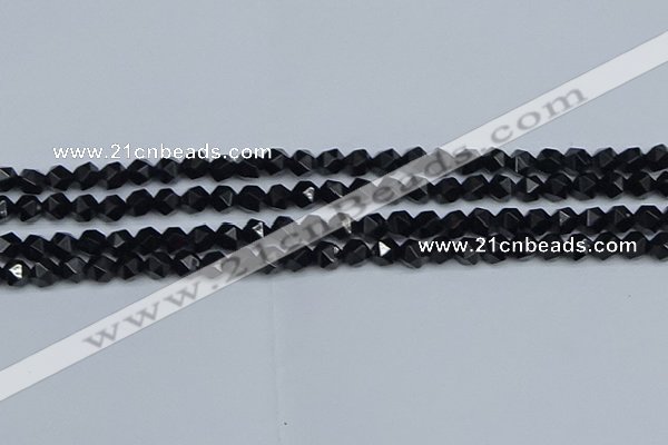 CNG7350 15.5 inches 6mm faceted nuggets Black agate beads