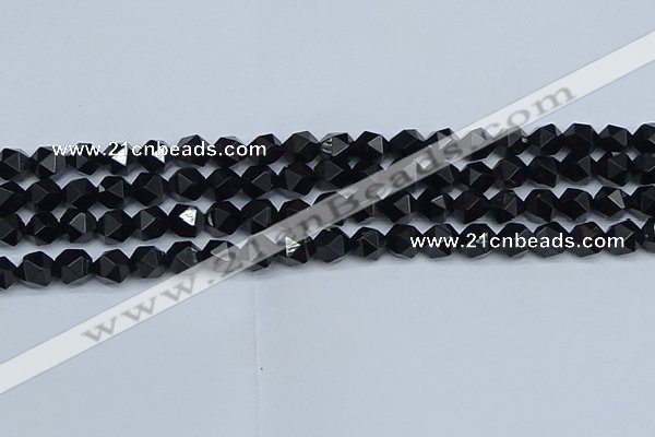 CNG7351 15.5 inches 8mm faceted nuggets Black agate beads