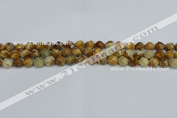 CNG7376 15.5 inches 8mm faceted nuggets picture jasper beads