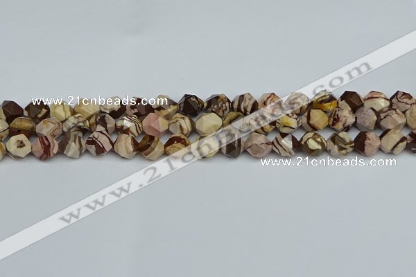 CNG7381 15.5 inches 8mm faceted nuggets zebra jasper beads