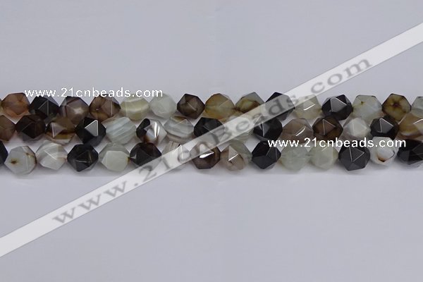 CNG7501 15.5 inches 6mm faceted nuggets line agate beads