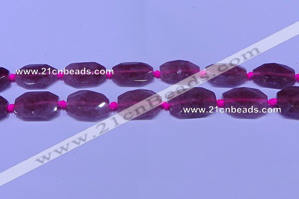 CNG7522 18*25mm - 25*35mm faceted freeform strawberry quartz beads