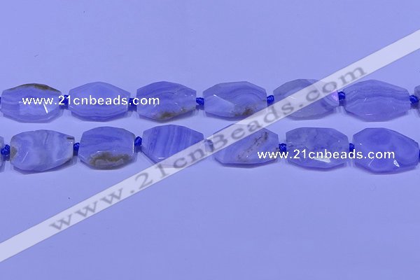 CNG7526 18*25mm - 25*35mm faceted freeform blue lace agate beads