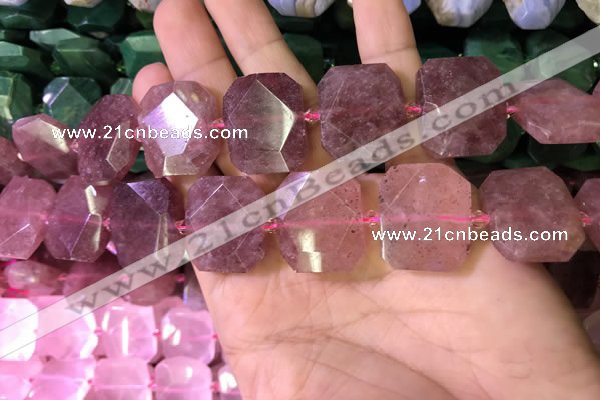 CNG7564 18*25mm - 20*28mm faceted freeform strawberry quartz beads