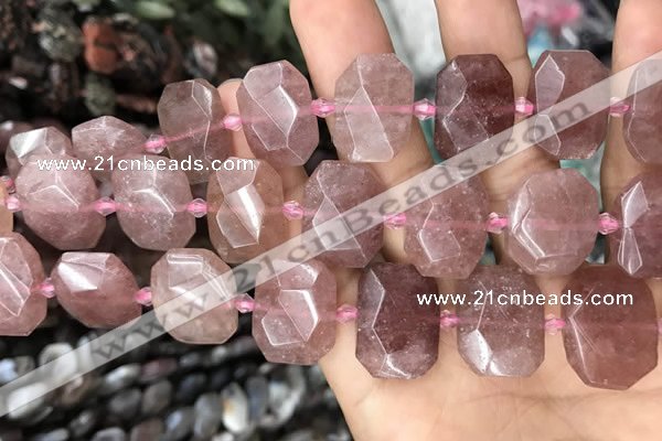 CNG7756 13*18mm - 15*25mm faceted freeform strawberry quartz beads