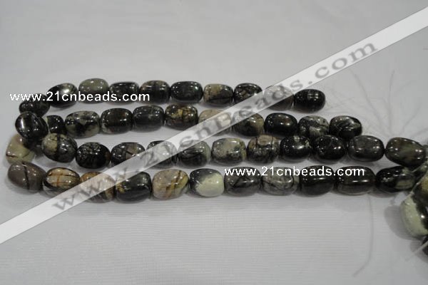 CNG777 15.5 inches 13*18mm nuggets black line jasper beads wholesale