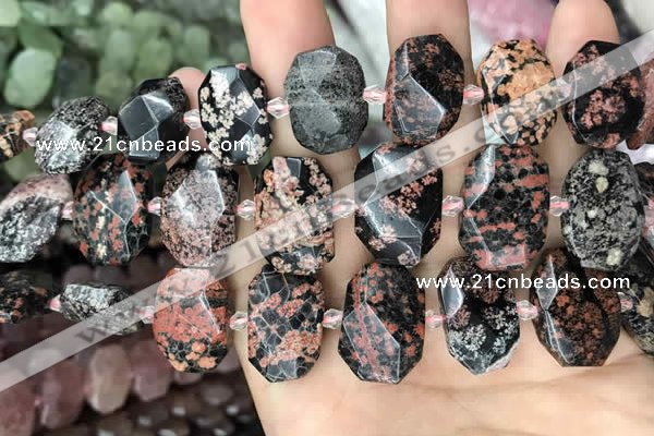 CNG7772 13*18mm - 15*25mm faceted freeform red snowflake obsidian beads