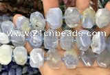 CNG7781 13*18mm - 15*25mm faceted freeform blue chalcedony beads