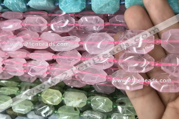 CNG7801 13*18mm - 18*25mm faceted freeform rose quartz beads