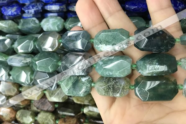 CNG7815 13*18mm - 18*25mm faceted freeform moss agate beads