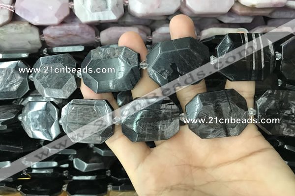 CNG7837 22*30mm - 25*35mm faceted freeform hypersthene beads