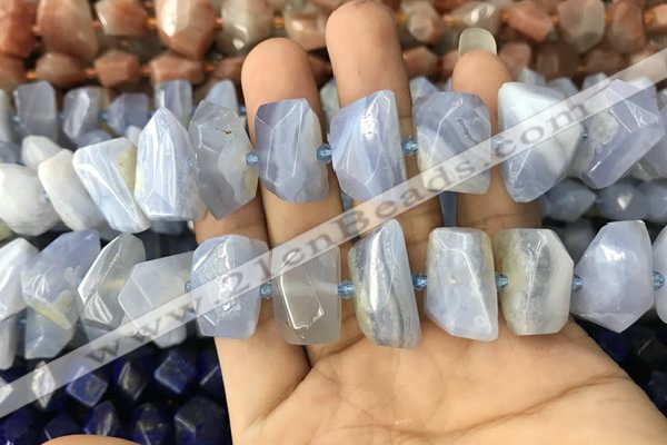 CNG7898 12*16mm - 15*20mm faceted nuggets blue chalcedony beads