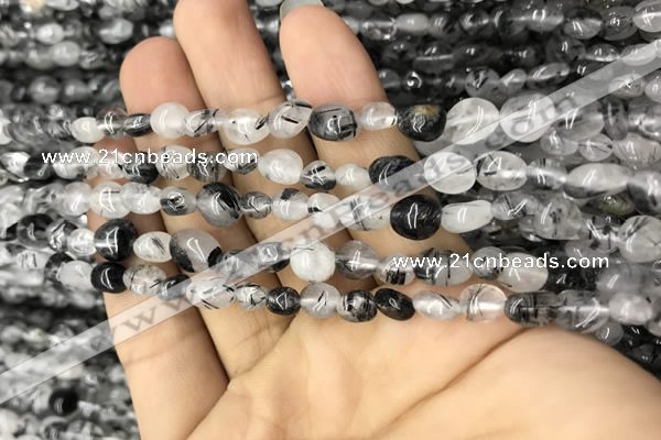 CNG8009 15.5 inches 6*8mm nuggets black rutilated quartz beads
