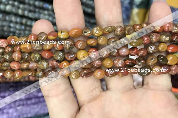 CNG8022 15.5 inches 6*8mm nuggets red moss agate beads