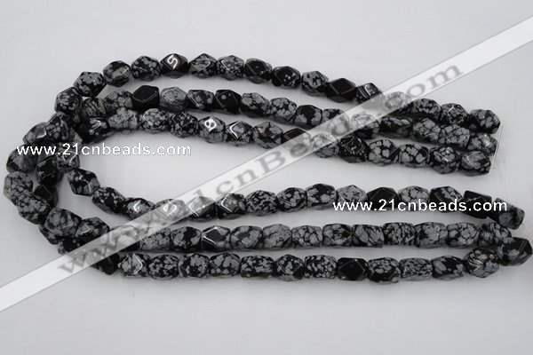 CNG820 15.5 inches 9*12mm faceted nuggets snowflake obsidian beads