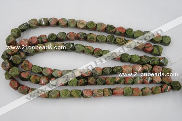 CNG821 15.5 inches 9*12mm faceted nuggets unakite gemstone beads