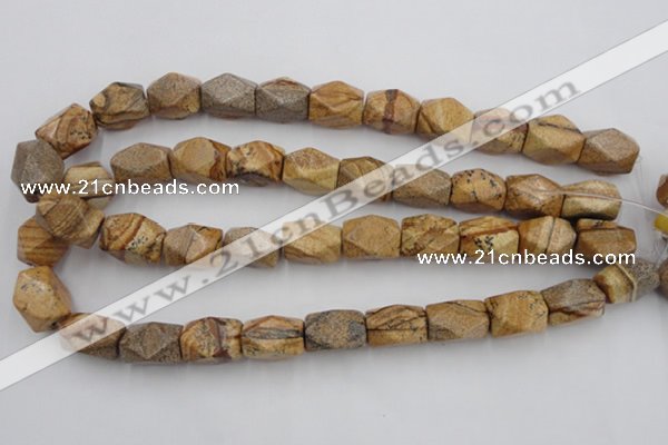 CNG842 15.5 inches 13*18mm faceted nuggets picture jasper beads