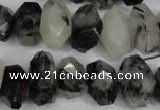 CNG856 15.5 inches 10*16mm faceted nuggets black rutilated quartz beads