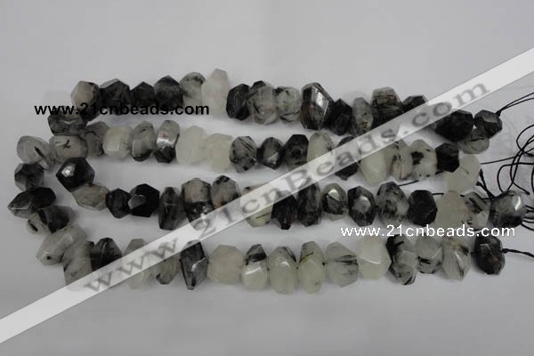 CNG856 15.5 inches 10*16mm faceted nuggets black rutilated quartz beads