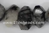 CNG857 15.5 inches 14*22mm faceted nuggets black rutilated quartz beads