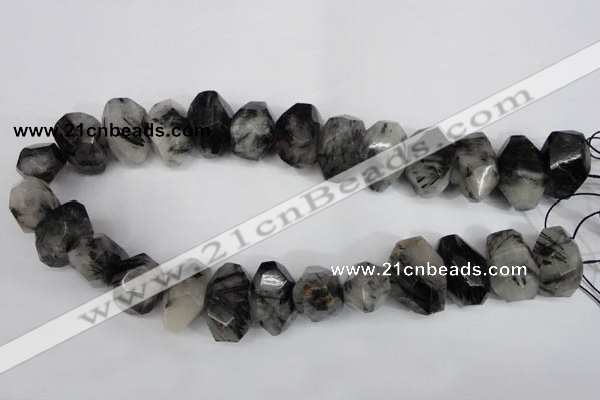 CNG857 15.5 inches 14*22mm faceted nuggets black rutilated quartz beads