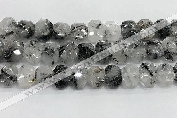 CNG8613 10*13mm - 12*16mm faceted freeform black rutilated quartz beads