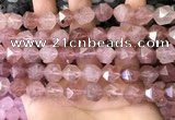 CNG8697 15.5 inches 10mm faceted nuggets strawberry quartz beads