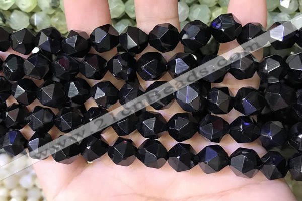 CNG8738 15.5 inches 10mm faceted nuggets black agate beads