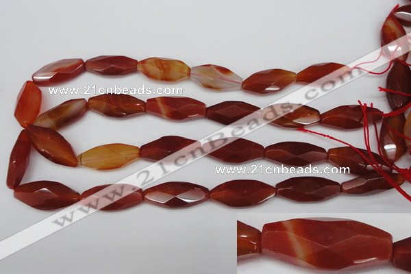 CNG880 15.5 inches 14*30mm faceted rice red agate nugget beads