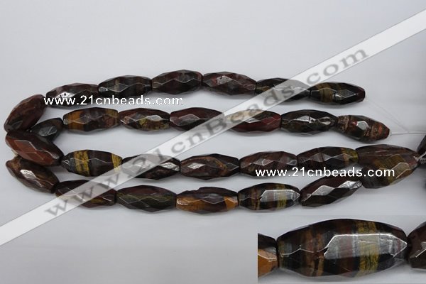 CNG883 15.5 inches 13*28mm faceted rice tiger iron nugget beads