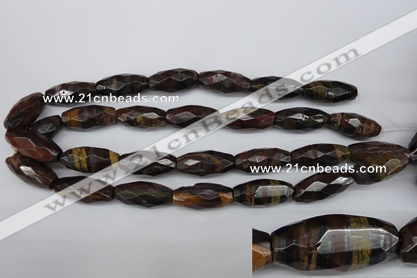 CNG883 15.5 inches 13*28mm faceted rice tiger iron nugget beads