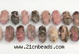 CNG8919 15.5 inches 10*25mm - 15*30mm faceted nuggets rhodonite beads